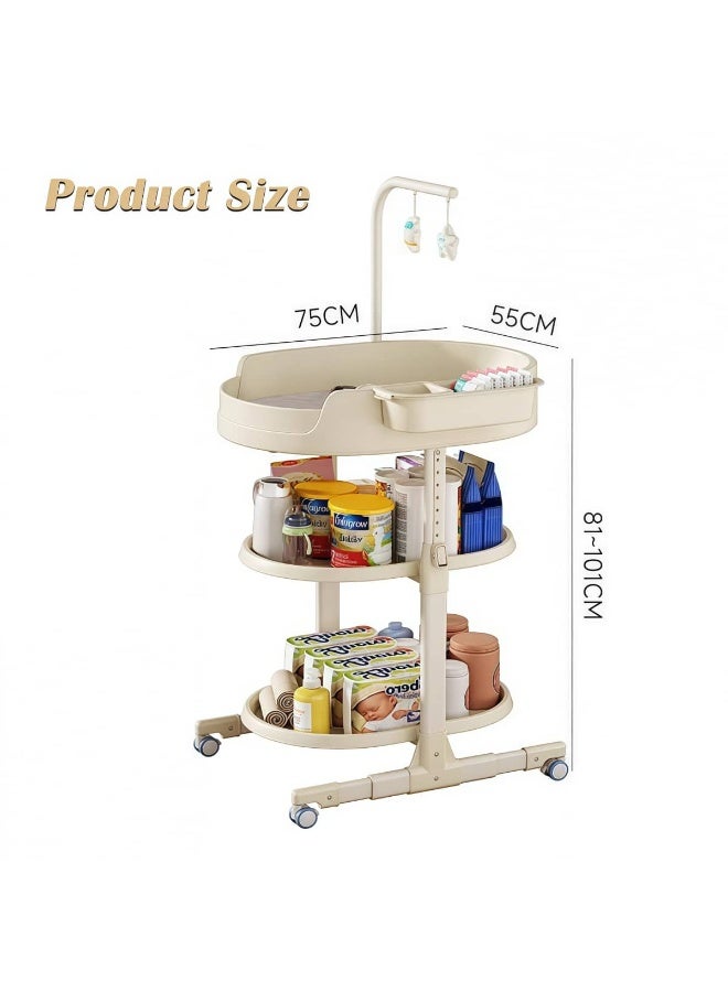 رُوراوندْ RooRound طاولة تغيير الحفاضات للأطفال المحمولة بعبوات، محطة تغيير الحفاضات القابلة للطي والمقاومة للماء مع ارتفاع قابل للتعديل، منظم مرياضة للأطفال المتنقل مع رف تخزين كبير للأطفال الحديثي الولادة والرضع (بيج) - Image 4